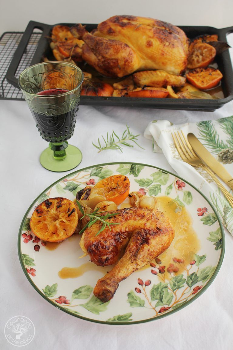 Pollo asado al horno con mandarinas limón y miel receta paso a paso Cocinando Entre Olivos