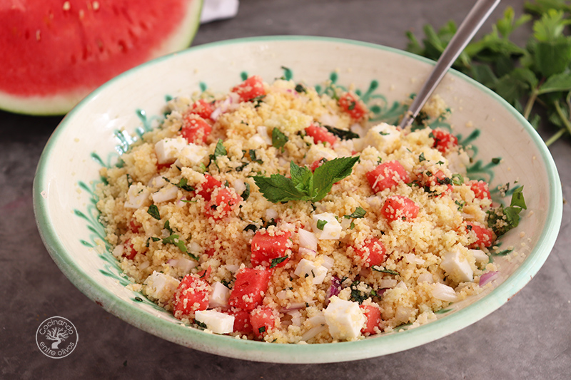 Ensalada de cous cous con sandia y queso fresco